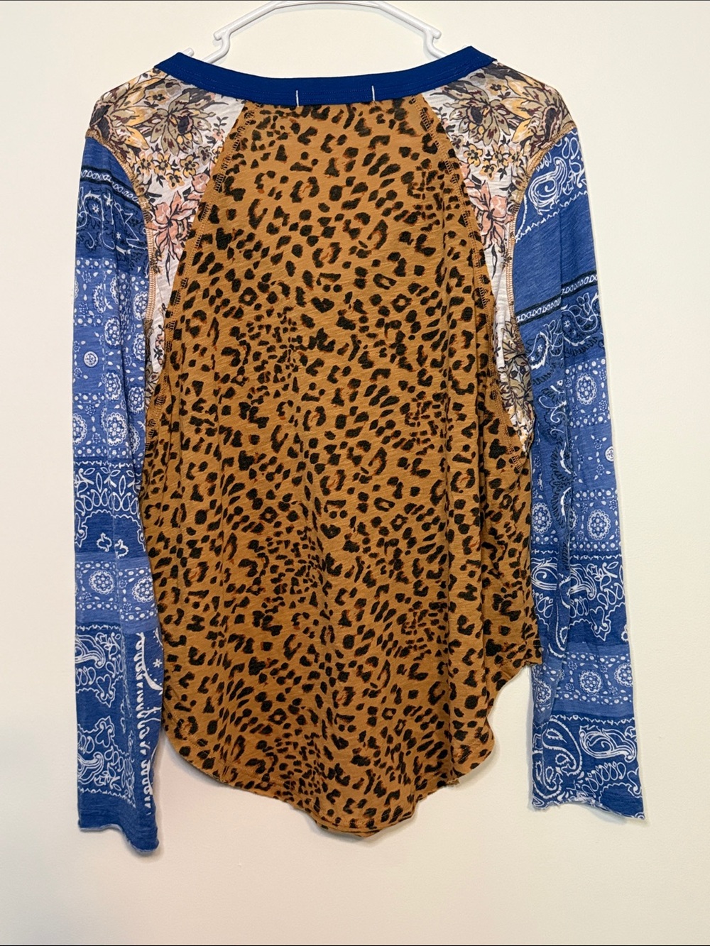 We The Free Blue & Brown Leopard Raglan V-Neck Top with Bandana Sleeves - Picture 5 of 5